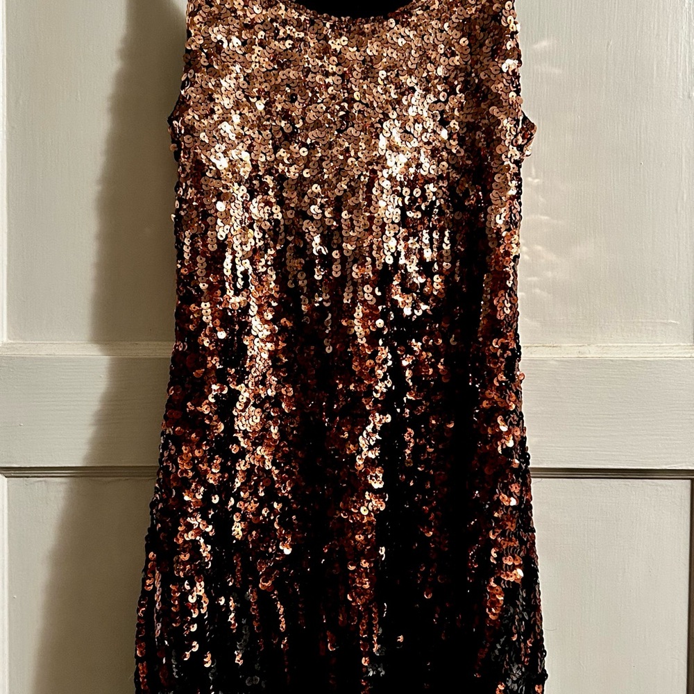 Sequin Mini Dress in Black and Gold and Bronze